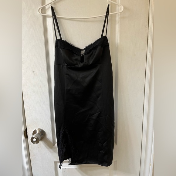 Dynamite Black Satin Bustier Slip Dress with Lace - Picture 1 of 3